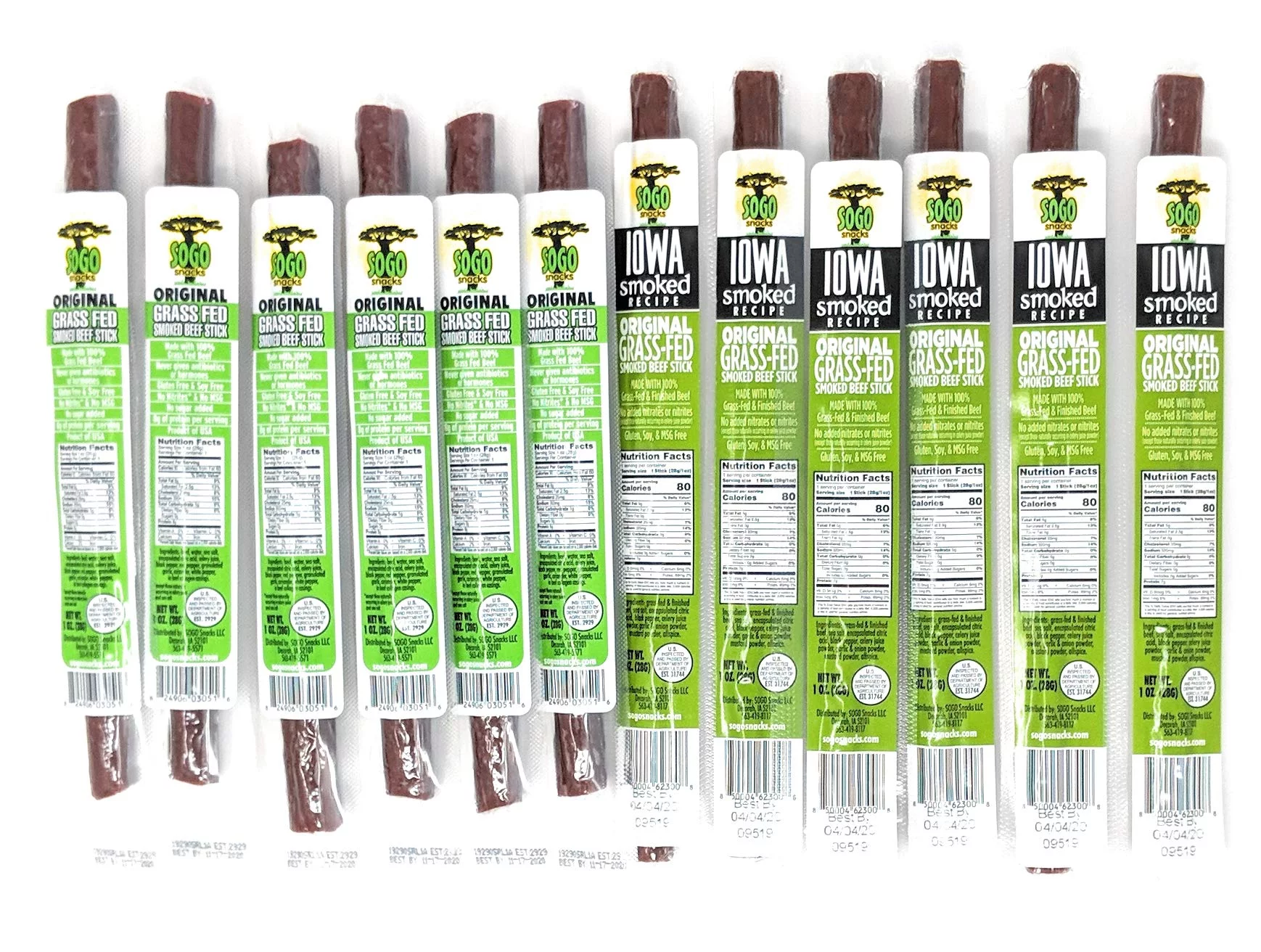 Original Variety, Sogo Snacks, No Sugar, 100% Grass-fed, Non-GMO Beef Sticks. No Nitrates, Gluten, Soy, MSG, Dairy or Nuts. Keto, Paleo Friendly (36 Original, 36 IASM Original, 1-oz, 72-cnt)