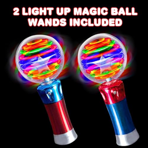 ArtCreativity 7.5 Inch Light Up Magic Ball Toy Wands for Kids, Set of 2, Flashing LED Wands for Boys and Girls, Thrilling Spinning Light Show, Batteries Included, Fun Gift or Birthday Party Favor