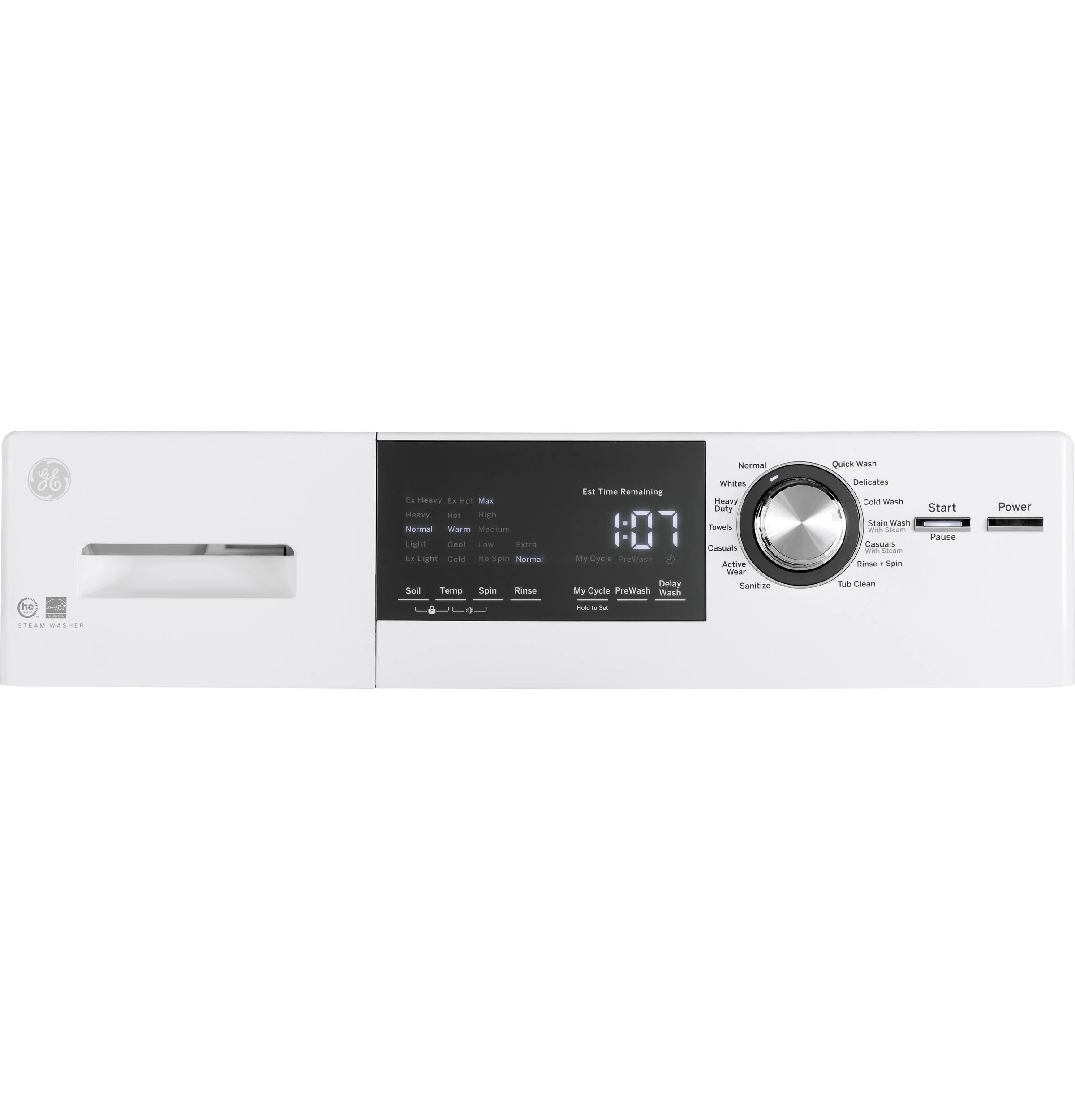 GENERAL ELECTRIC GFW148SSMWW 24 Frontload Washer with Steam 2.4 cu. ft. Capacity Plugs into Dryer or Wall Energy Star Electronic Touch Controls in White