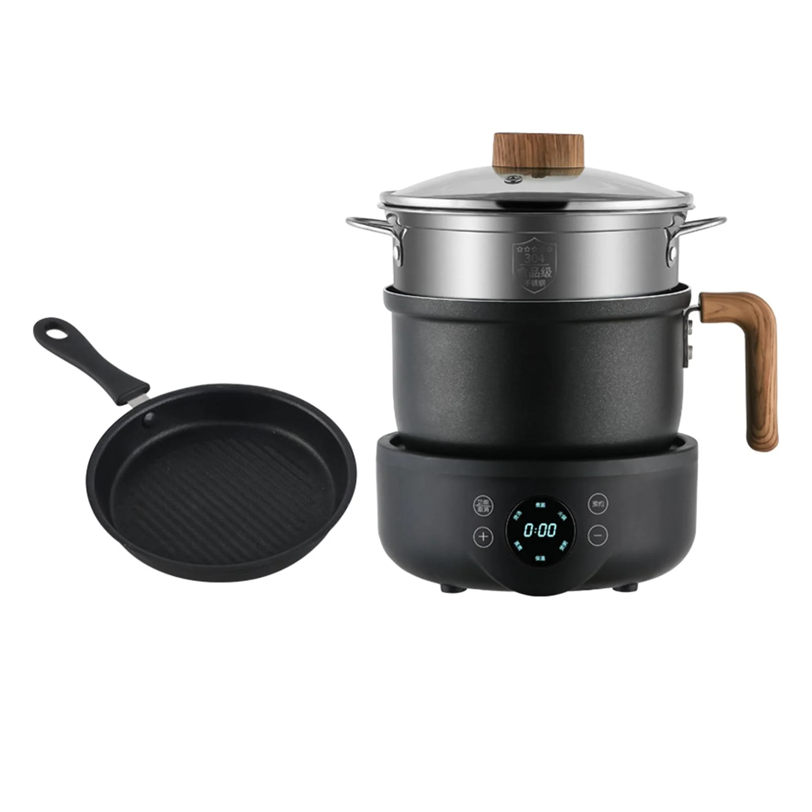 Electric Cooker Warmer Nonstick Overheating Protection with Wood Handle 600W