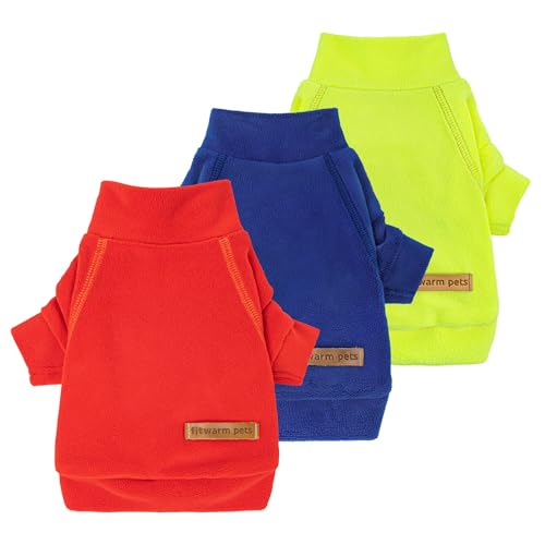 Fitwarm 3 Pack Classic Fleece Dog Sweater, Christmas Dog Winter Clothes for Small Dogs Boy Girl, Holiday Pet Apparel, Burgundy Red, Green, Navy Blue, Medium