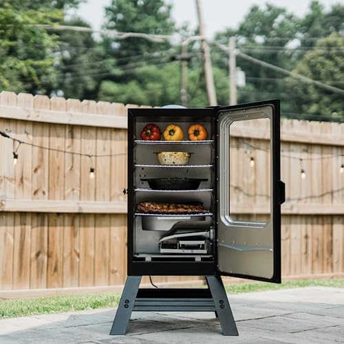 Masterbuilt? 30-inch Digital Electric Vertical BBQ Smoker with Leg Kit, Side Wood Chip Loader and 710 Cooking Square Inches in Black, Model MB20070421