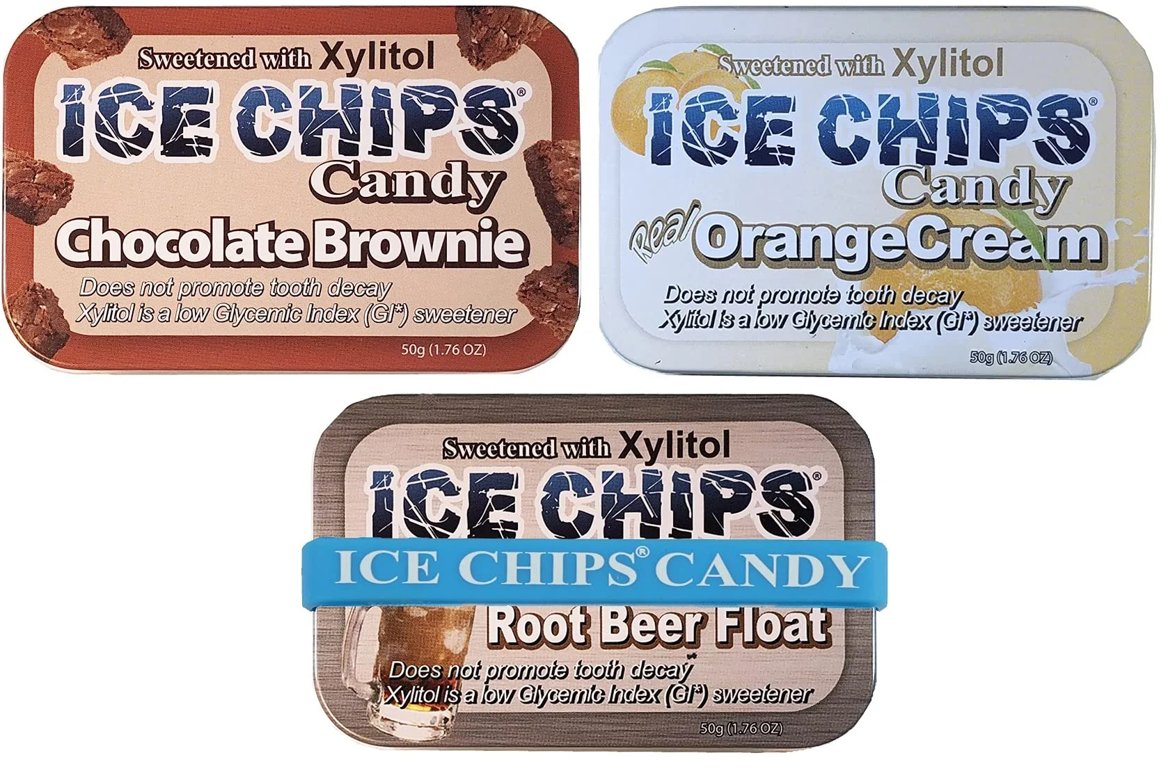 Ice Chips Candy 3 Pack Assortment (Chocolate Brownie, Orange Cream, Root Beer Float)