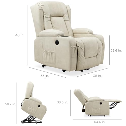 Best Choice Products PU Leather Electric Power Lift Chair, Recliner Massage Chair, Adjustable Furniture for Back, Legs w/ 3 Positions, USB Port, Heat, Cupholders, Easy-to-Reach Side Button - Brown
