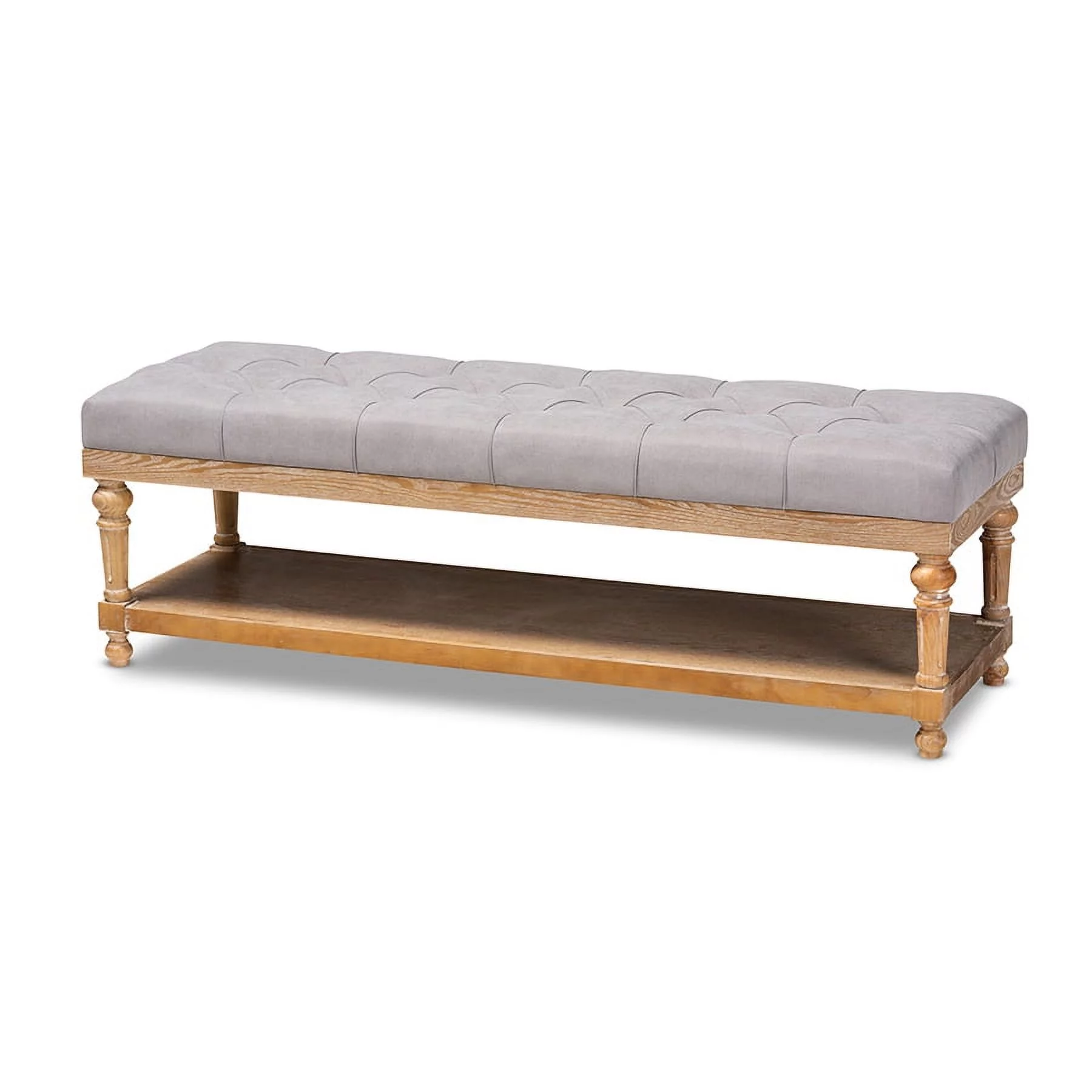 Linda Modern and Rustic Grey Linen Fabric Upholstered and Greywashed Wood Storage Bench