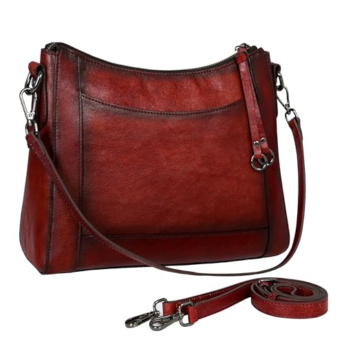 Iswee Genuine Leather Crossbody Bags for Women Satchel Purse Hobo Handbag Ladies Vintage Shoulder Bag Work