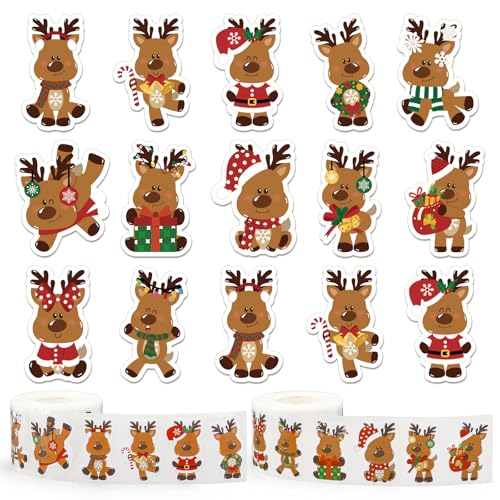 Whaline 1000Pcs Christmas Boho Stickers Xmas Pine Tree Decals 12 Design Self-Adhesive Stickers for Christmas Birthday Holiday Party Decor Supplies, 2 Rolls