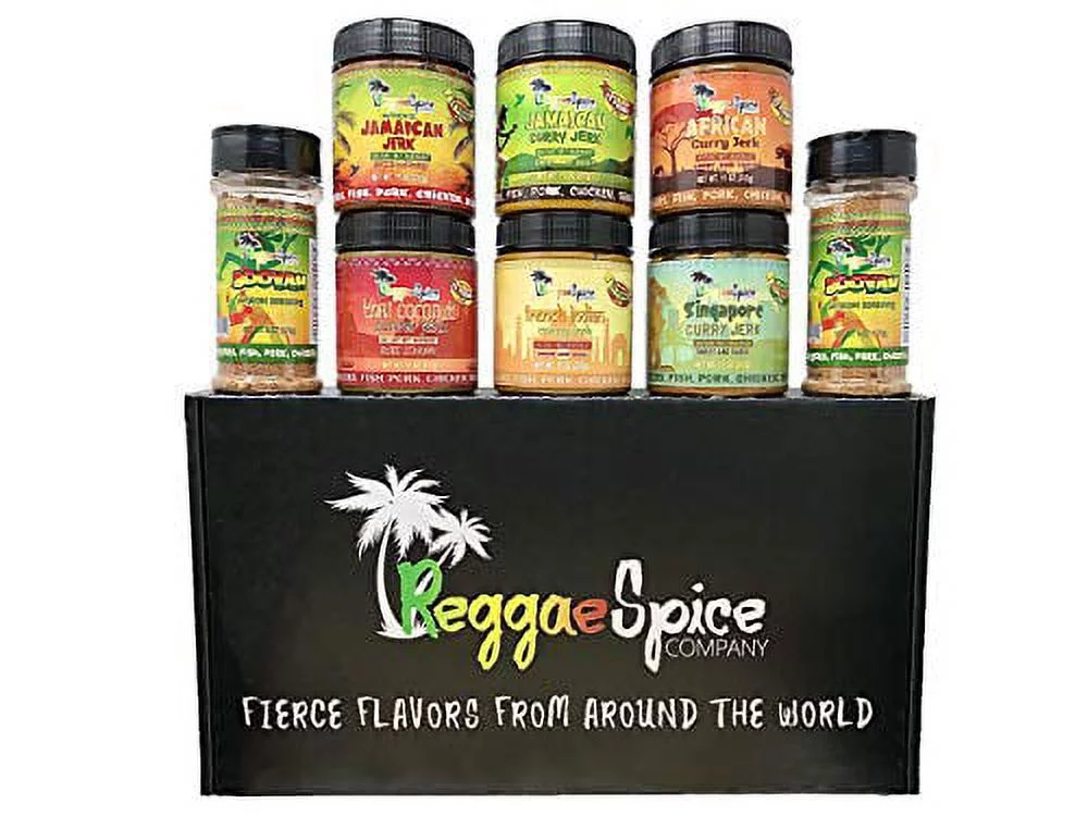 REGGAE SPICE World Tour Gift Box - Jamaican Jerk Seasoning Authentic Wet Rub Marinade Sauce - Perfect for Beef, Pork, Chicken, Seafood, and Vegetables - Sweet or Spicy (Hot and Spicy)