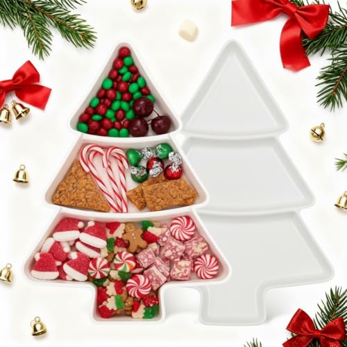 Angoily Christmas Serving Tray, 2pcs Plastic Christmas Tree Serving Platter, Tree Shaped Holiday Candy Dishes, Ideal for Holiday Treats Candy Fruit Feasts Festive Tableware Appetizer Xmas Parties