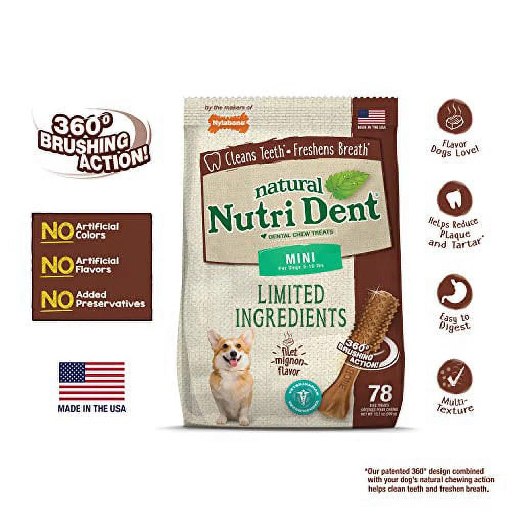 Nylabone Natural Nutri Dent Filet Mignon Limited Ingredients Mini Dog Chews