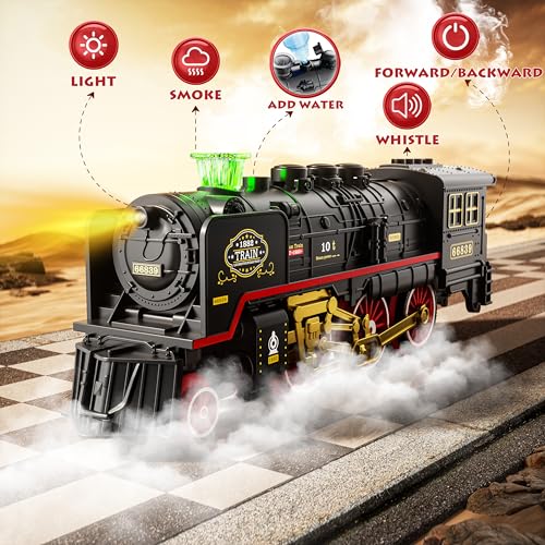 Funwee Train Set for Under Christmas Tree,Electric Train Toy with Smokes,Lights and Sound, Locomotive Train Model with Track,Birthday Gifts Idea for 3 4 5 6 7+ Years Old Toddler Boys and Girls