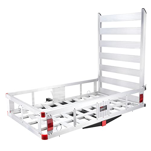 VEVOR 50 x 29.5 x 8.7 inch Hitch Cargo Carrier, 500lbs Capacity Trailer Hitch Mounted Cargo Basket, Aluminum Luggage Carrier Rack with Folding Ramp, Fits 2