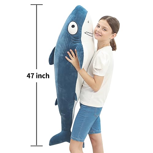 32” Blue Giant Sharks Plush,Large Whale Shark Stuffed Animals, Big Ocean Sea Fish Squishy Body Pillow Soft Plushies Toys,Gifts for Kids Girls Boys, Birthday Easter