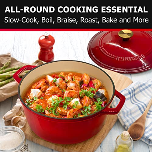 Mueller 6qt Enameled Cast Iron Dutch Oven, Heavy-Duty Casserole and Braiser Pan with Lid and Knob, Oven-Safe up to 500° F & Across All Cooktops, White