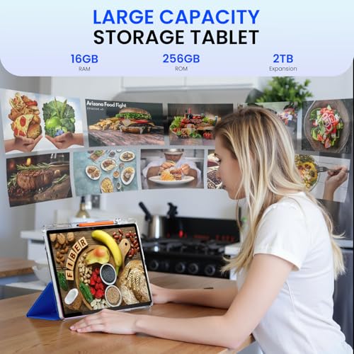 14 inch Large Screen Tablet, Android 15 Tablet 16GB RAM 256GB ROM, 1920*1200 IPS FHD Display, Widevine L1, 10000mAh 18W Charging, Wi-Fi & Bluetooth, 4G LTE, with Stand Case & Stylus, 2-Year Protection