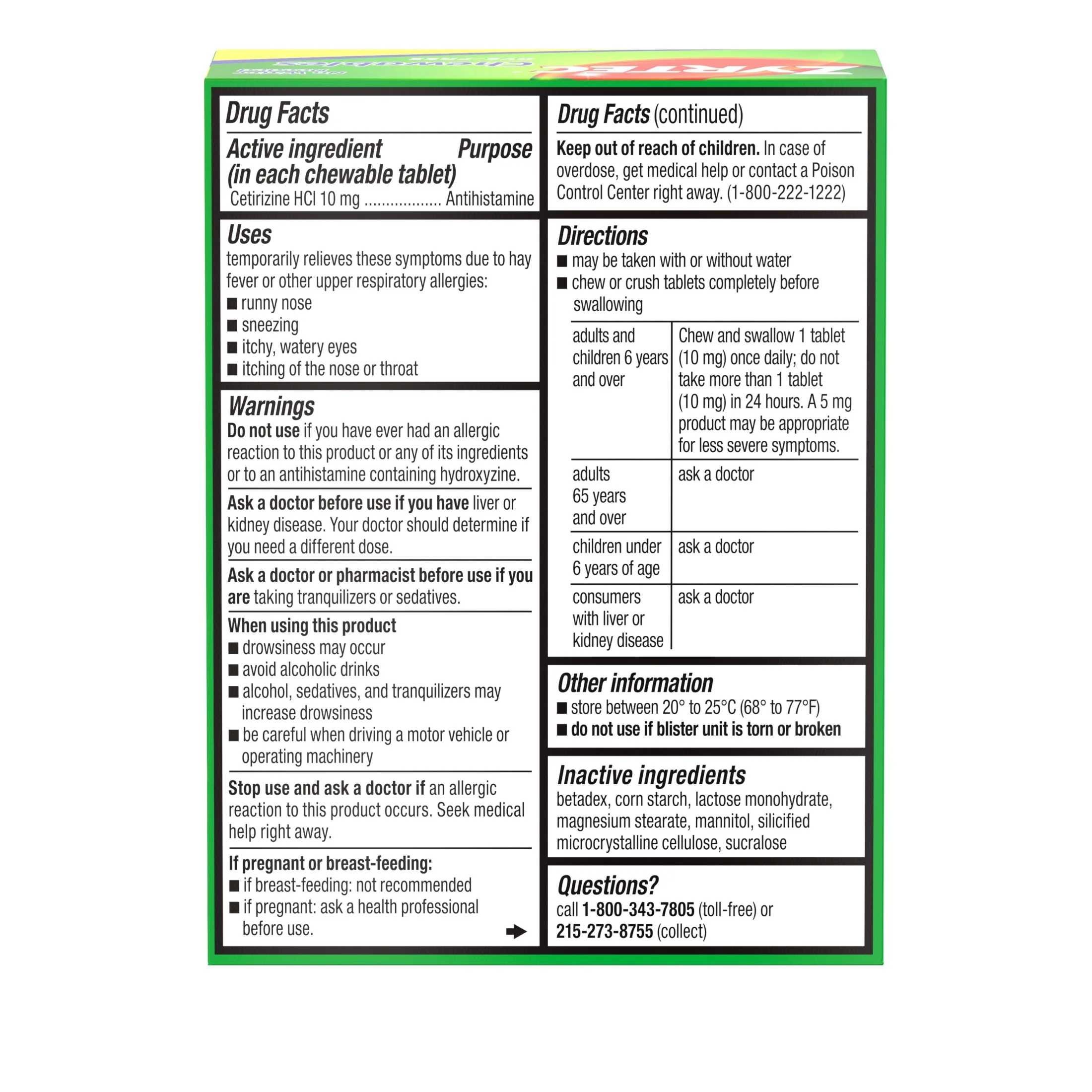 Zyrtec 24 Hour Allergy Relief Chewables, 10 mg Cetirizine HCl, 24 Ct