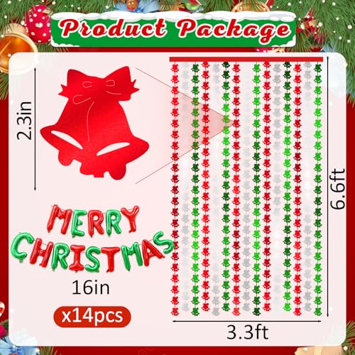 2Pack Christmas Foil Fringe Curtains with Merry Christmas Balloons, 3.3 x 6.6Ft Tree Backdrop Tinsel Photo Booth Props Streamers for New Year Ugly Sweater Xmas Party Decorations Supplies