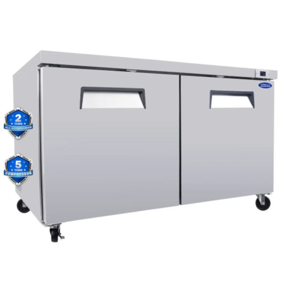 Orikool 60 IN Commercial Refrigerators, Undercounter Refrigerators 18.5 Cu.Ft with Smooth Casters, 2 Doors, ETL Listed for Restaurants, Cafes, Bars And Pizzerias  Silver + Stainless Steel