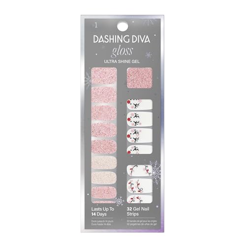 Dashing Diva Gloss Nail Strips - Santa Baby | UV Free, Chip Resistant, Long Lasting Gel Nail Stickers | Contains 32 Nail Wraps, 1 Prep Pad, 1 Nail File