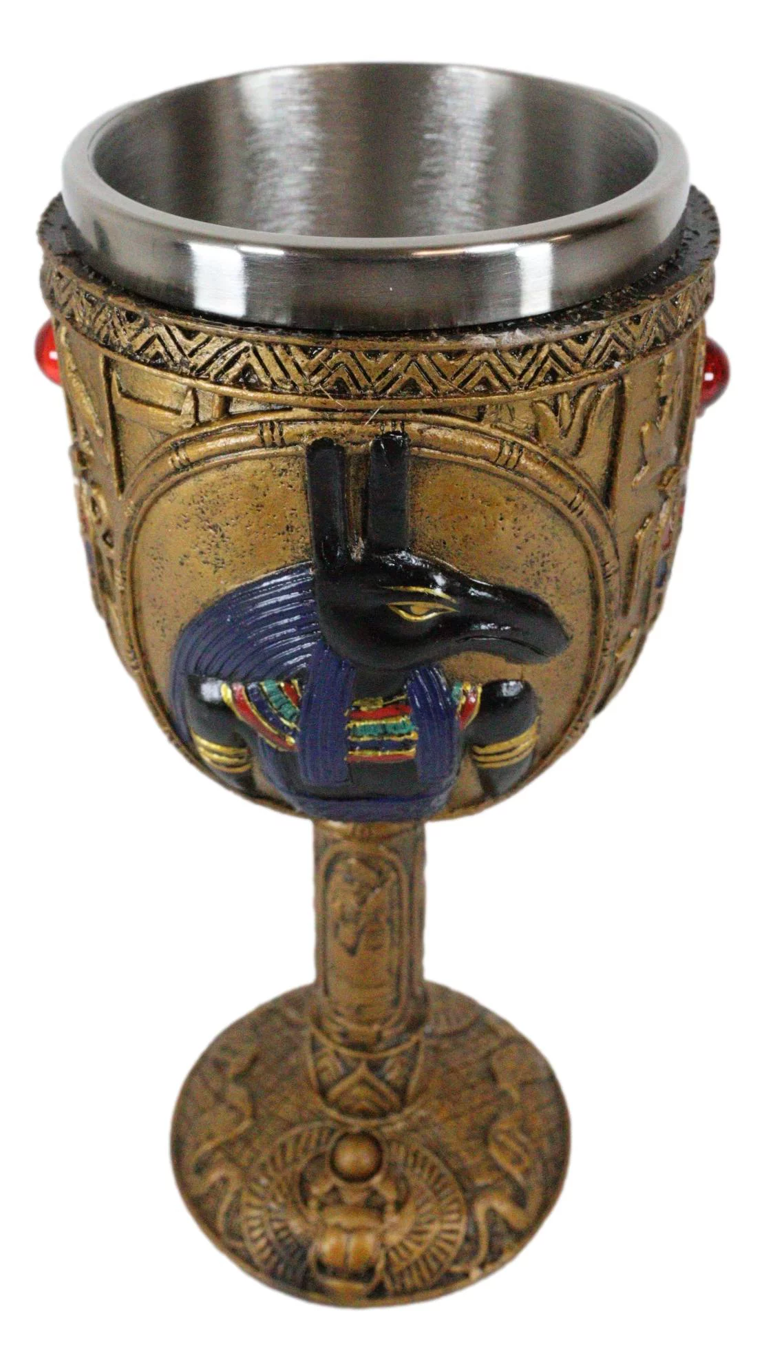 Ebros Ancient Egyptian Seth Wine Goblet in Golden Hieroglyphic Design 6oz 7