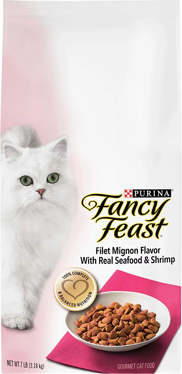 Fancy Feast Filet Mignon Flavor With Real Seafood & Shrimp Dry Cat Food, 7 lb (Pack of 2)