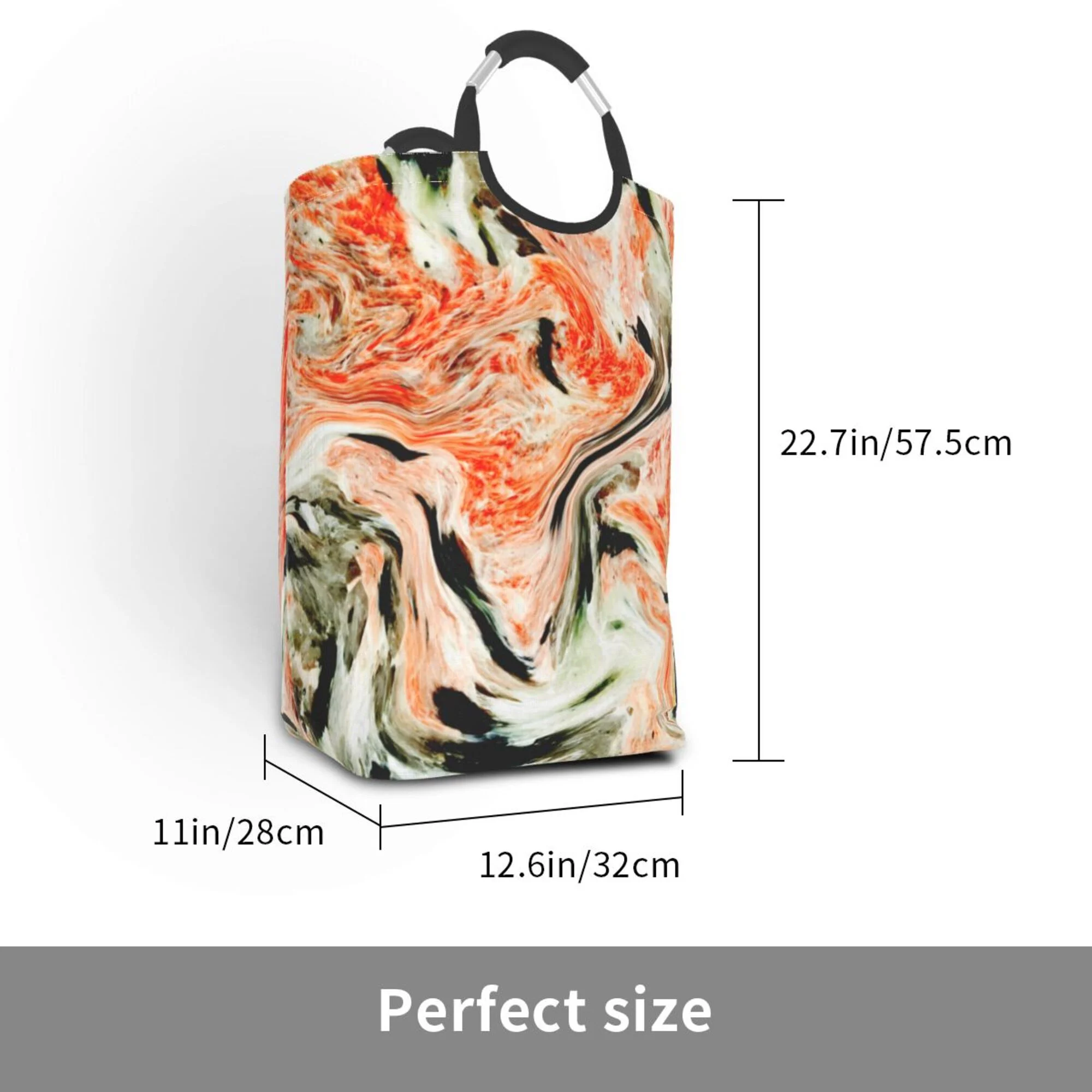 TEQUAN 50L Large Rectangular Laundry Hamper with Aluminum Handles, Marble Texture Prints Waterproof Foldable Dirty Clothes Basket