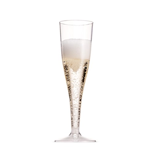 Munfix 50 Pack Gold Rimmed Plastic Champagne Flutes 5 Oz Clear Plastic Toasting Glasses Fancy Disposable Wedding Party Cocktail Cups with Gold Rim