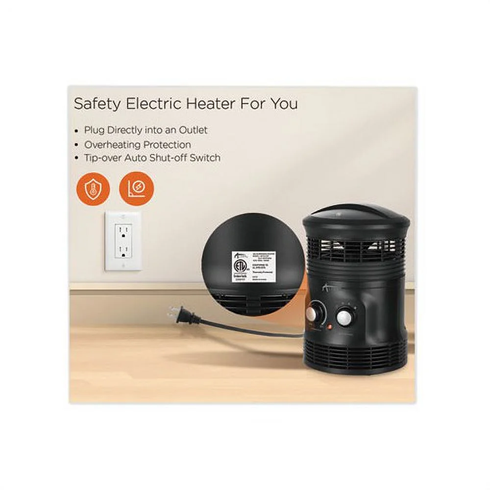 360 Deg Circular Fan Forced Heater 8" x 8" x 12", Black