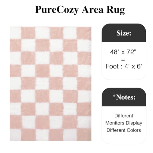 Checkered Rug 8x10 for Living Room, Beige and White Modern Shag Rug Washable Non-Slip Large Area Rug Super Soft Indoor Fuzzy Carpet Fluffy Rugs for Bedroom Home Aesthetic Decor