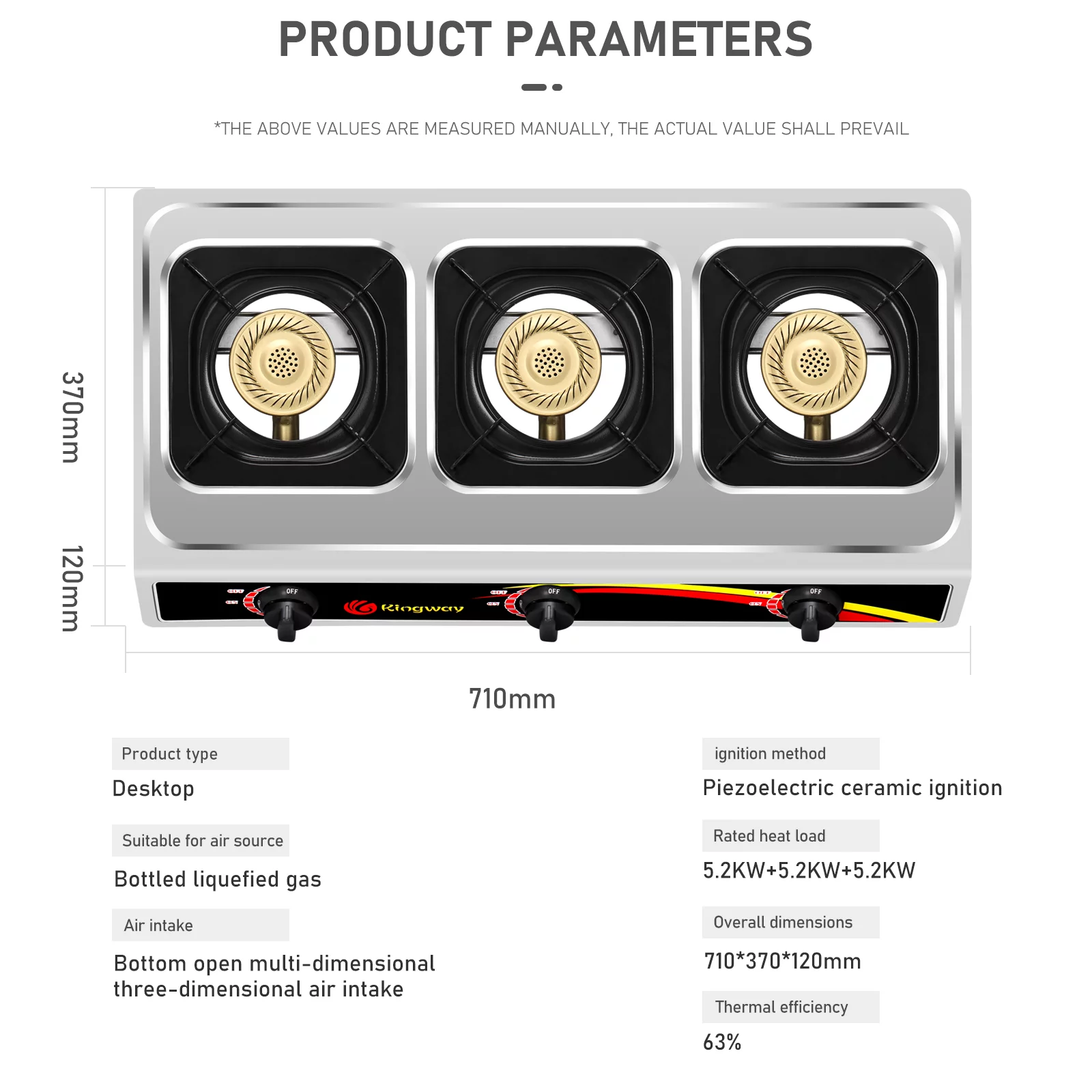 Wobythan 3 Burner Gas Stove Stainless Steel Desktop Liquefied Portable Outdoor Cooking Camping Stove