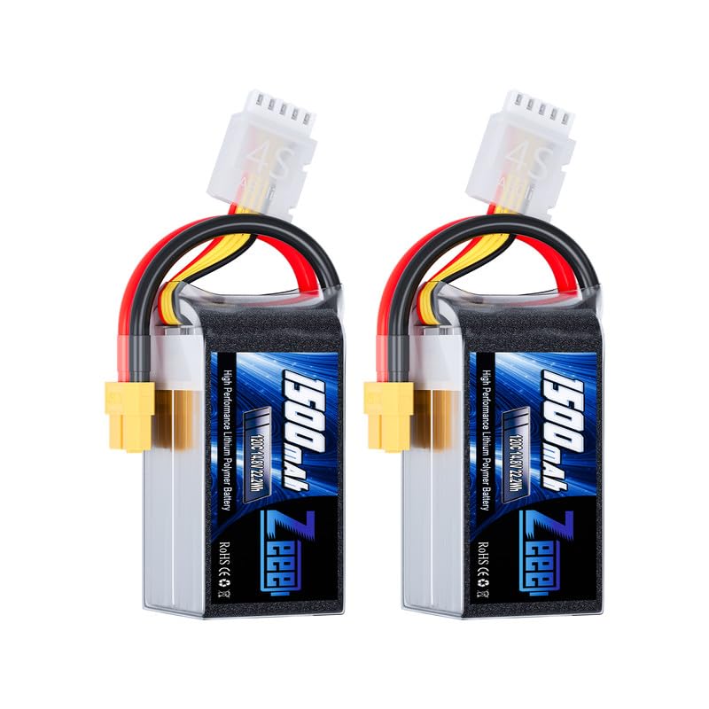Zeee 4S Lipo Battery 1500mAh 14.8V 120C Graphene Battery with XT60 Plug for FPV Drone Quadcopter Helicopter Airplane RC Boat RC Car RC Models(2 Pack)