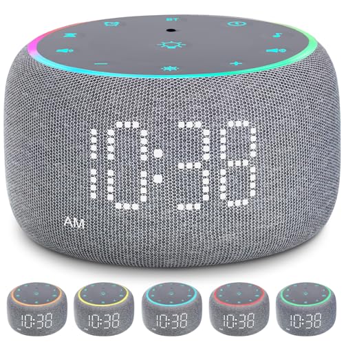 White Noise Machine Alarm Clock for Bedrooms - 5W Stereo Bluetooth Speaker - 24 Soothing Sounds - 9 Night Lights - Auto-Dimmable Digital Alarm Clock Sound Machine for Sleeping