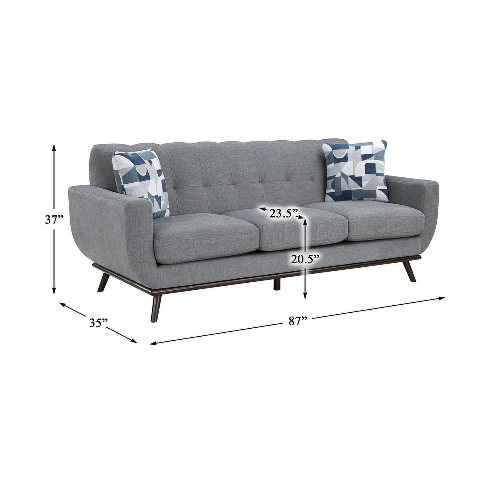 Pemberly Row 2-Piece Living Room Sofa Set with Tufted Back in Gray