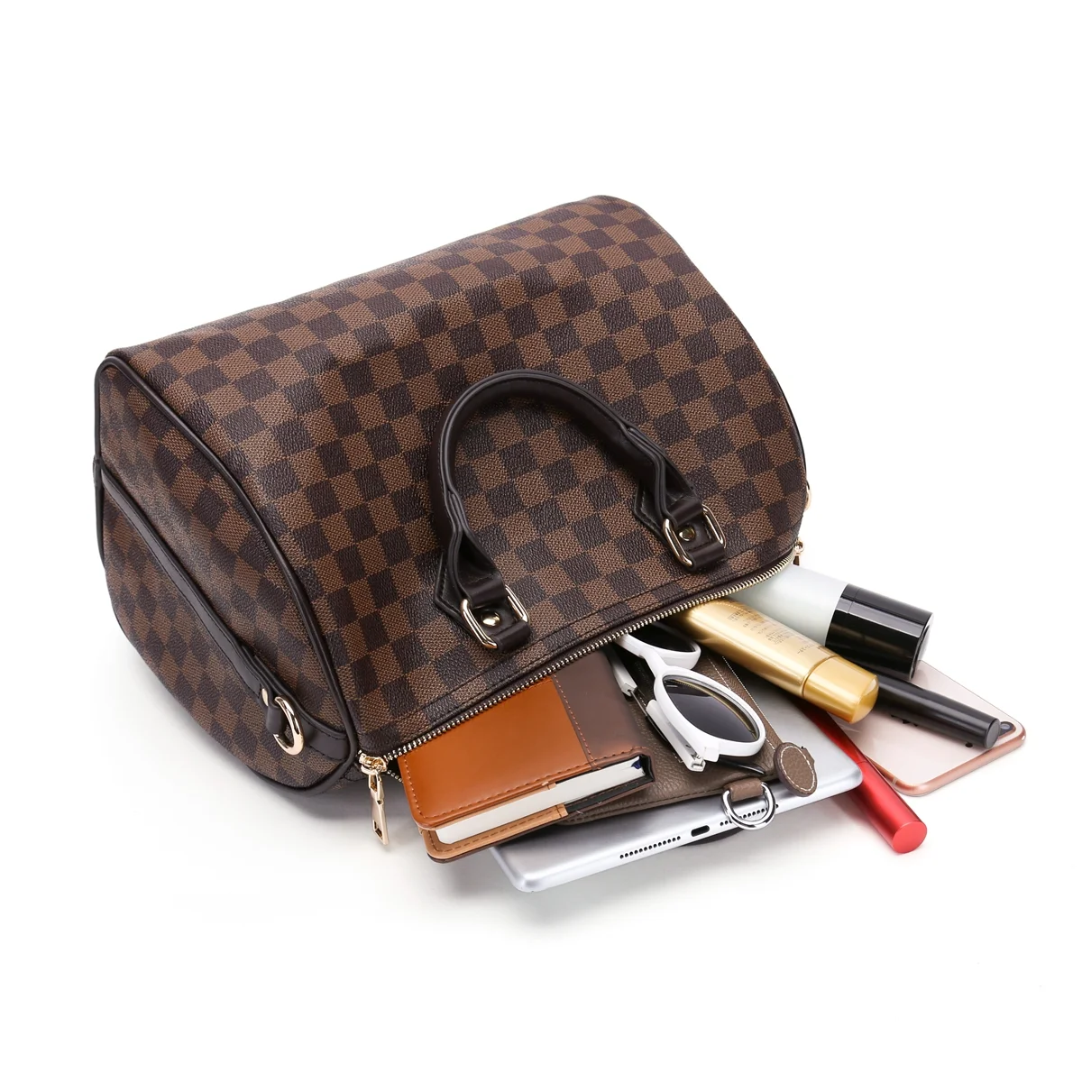 Colisha Women Handbags Checkered Crossbody Bag with Inner Pouch - PVC Vegan Leather Shoulder Fashion Purses Satchel Messenger Bags