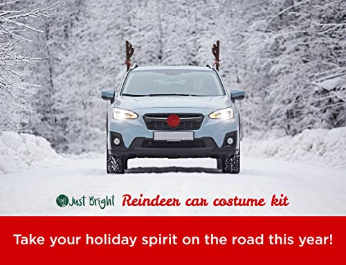 Reindeer Antlers and Nose Rudolph Car Kit - Easy to Install Christmas Decorations for Car Window & Grill - Reindeer Car Kit with Jingle Bells and Plush Red Nose to Decorate Any Vehicle