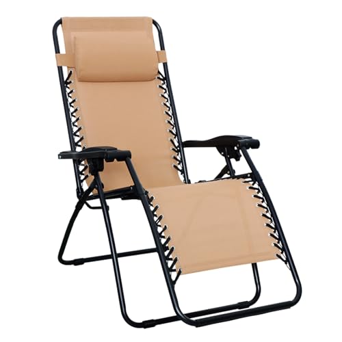 Amazon Basics Outdoor Patio Zero Gravity Lounge Chair with Pillow, Folding Reclining and Textilene Adjustable, Folding Lounge Lawn Chairs for Outside, 26