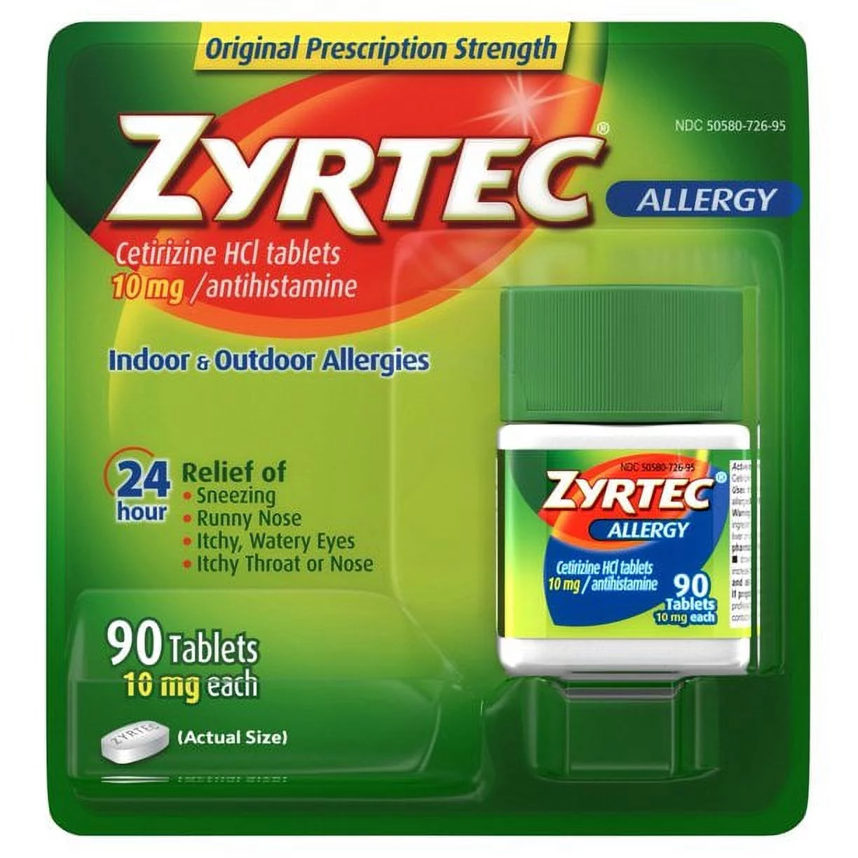 Zyrtec 24 Hour Allergy Relief Tablets with 10 mg Cetirizine HCl, 90 ct