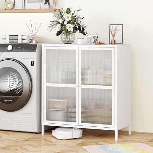 Metal Storage Cabinet with 2 Door, Steel Locker Sideboard Buffet Cabinet Console Table for Home Office (White)