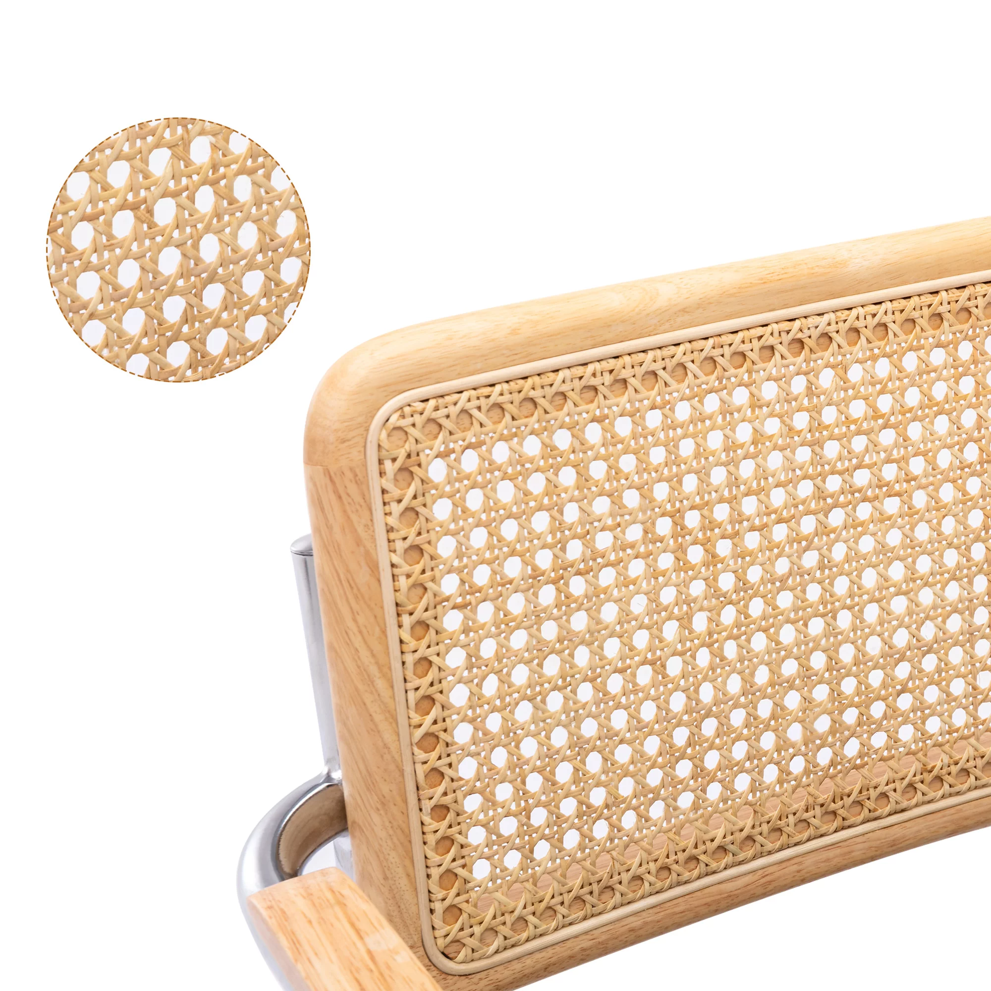 Zesthouse Mid-Century Modern Rattan Dining Chairs Set of 2, Velvet Upholstered Kitchen Arm Chair with Cane Back and Chrome Legs, Green