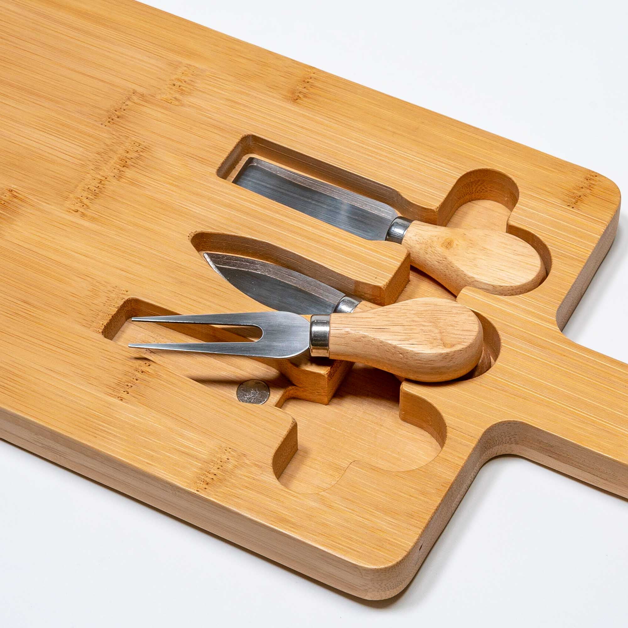 BlauKe® Bamboo Cheese Board and Knife Set 12x8 inch - Wood Cheese Cutting Board, Serving Tray Platter, Charcuterie Board Set, Magnetic Cheese Knives