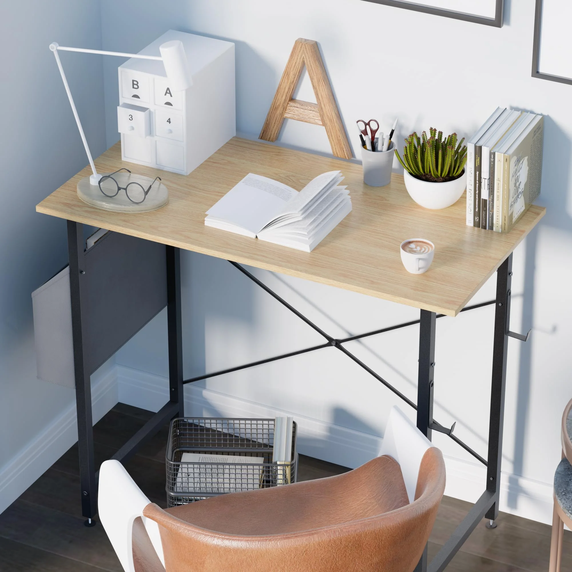 32 Inch Computer Desk for Small Spaces with Storage Bag, Home Office Work Desk with Headphone Hook, Small Office Desk Study Writing Table