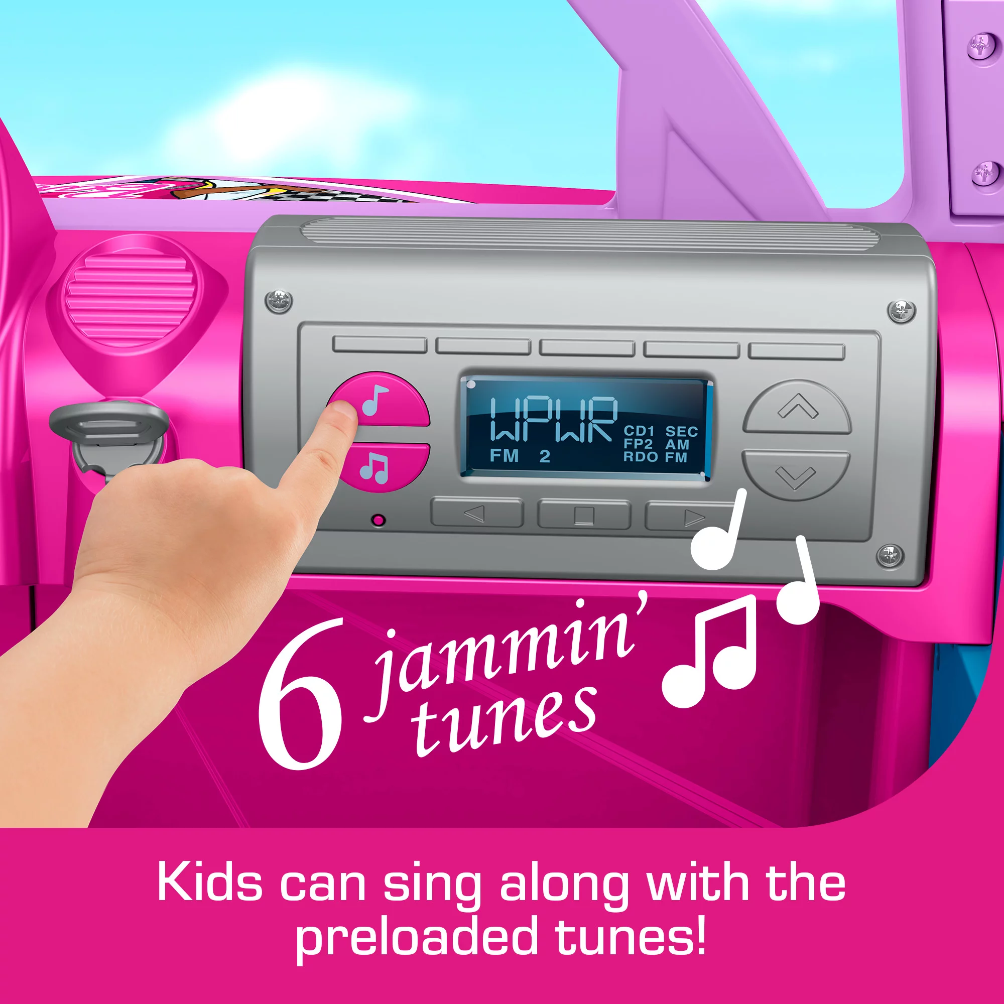 Power Wheels Barbie Jeep Wrangler Ride-On Toy with Music, Battery-Powered Preschool Toy