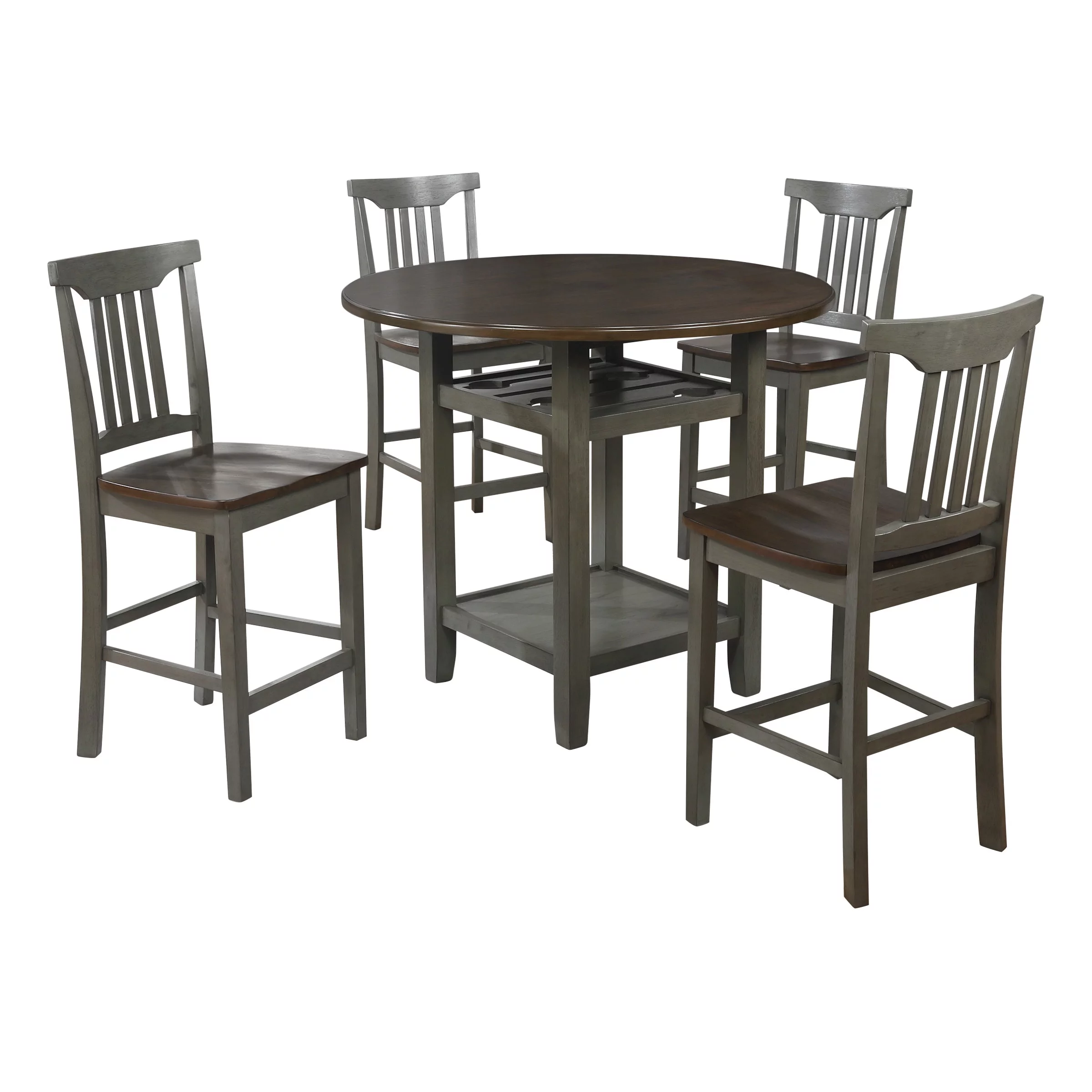Berkley 5pc Set- Table Chairs in Slate Gray with Wood Stain Finish