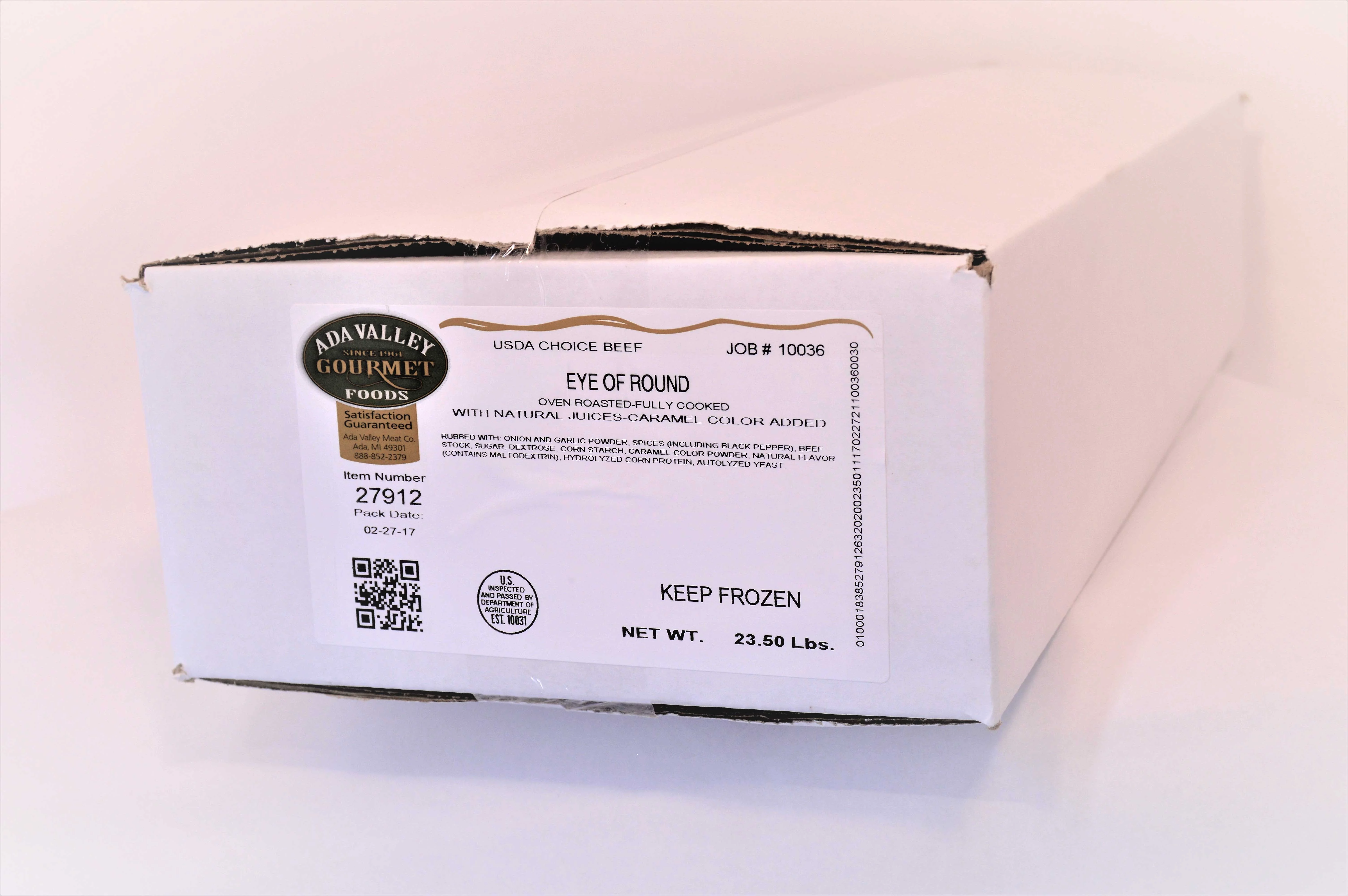 Ada Valley Gourmet Foods Low Sodium Oven Roasted Beef Eye of Round, 10 Pound -- 2 per case.