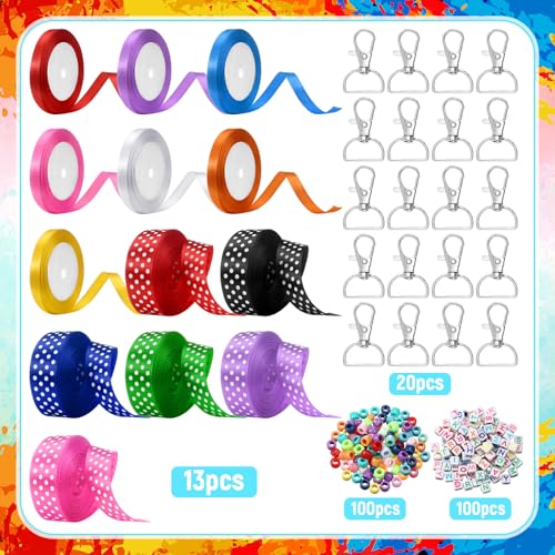 Zeyune 233 Pcs DIY Bead Keychain Making Kits Bag Charm Beads Kit Ribbon Bow Letter Alphabet Keychain Chain Jewelry Accessories for Christmas Gifts Crafting and Jewelry Making Party Favor