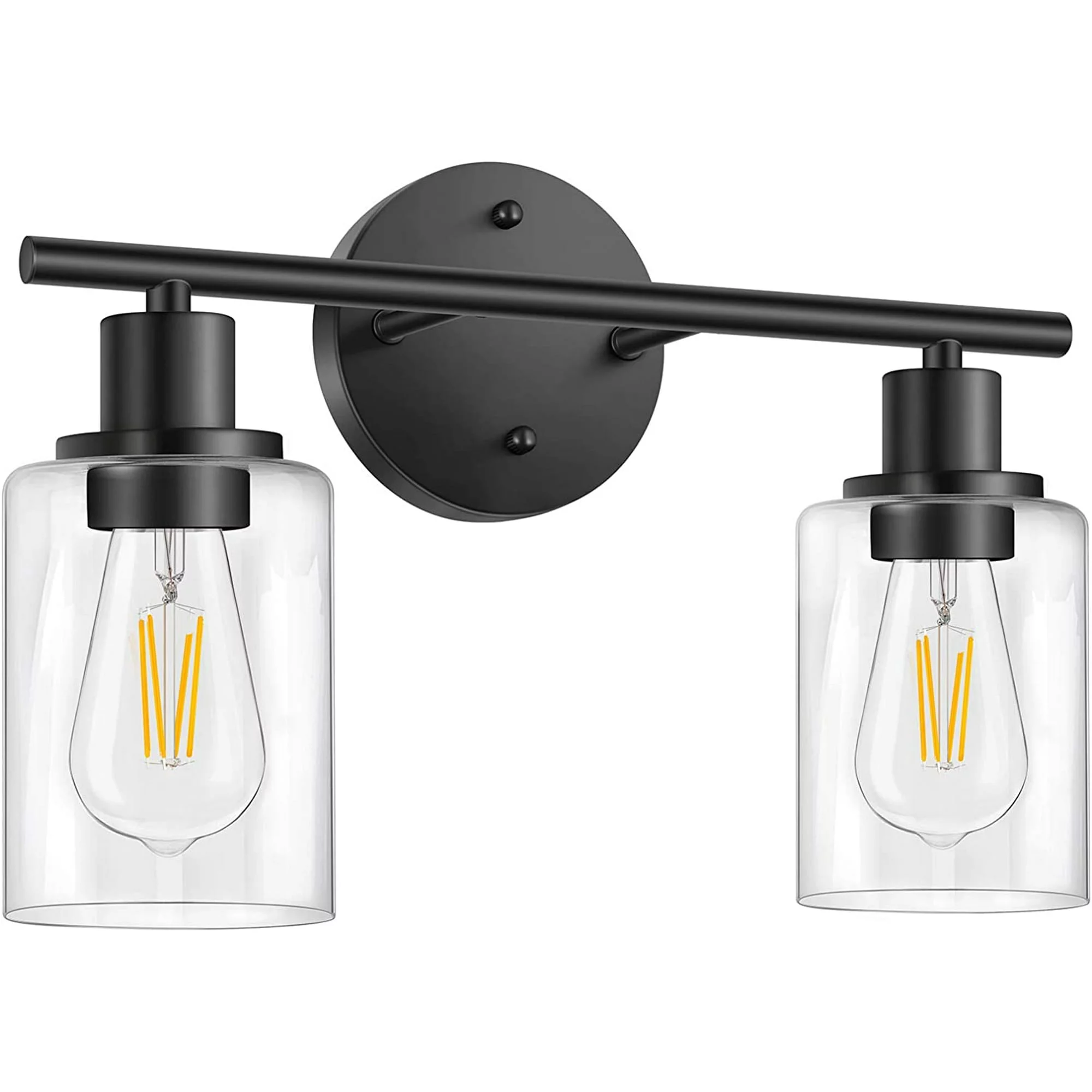 Bathroom Light Fixtures 2 Light Matte Black Vanity Light Vintage Wall Sconces Lighting Modern Bath Wall Mounted Lights with Glass