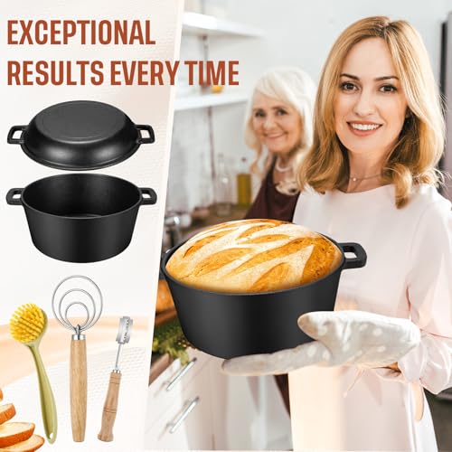 Cast Iron Dutch Oven for Bread Baking Pre Seasoned Cast Iron Loaf Pan with Lid and Sourdough Baking Supplies Nonstick Dutch Oven Pot for Homemade Bread