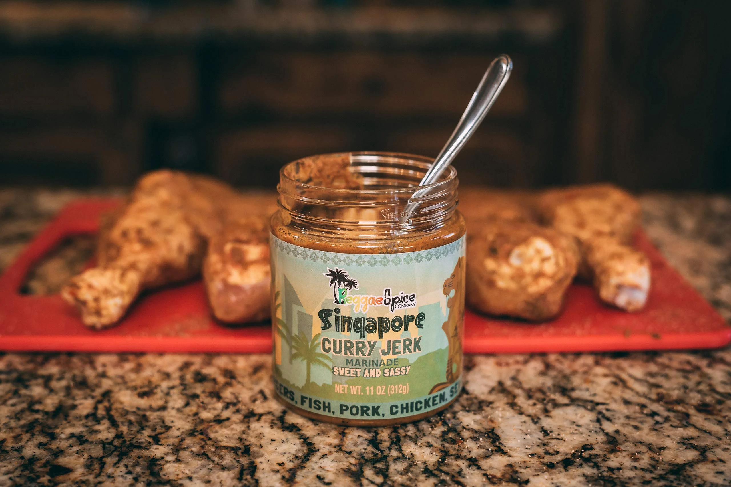 REGGAE SPICE Singapore Curry Jerk Seasoning Authentic Wet Rub Marinade Sauce Made with Jamaican Spices - Perfect for Beef, Pork, Chicken, Seafood, and Vegetables - 11 OZ, Sweet and Sassy