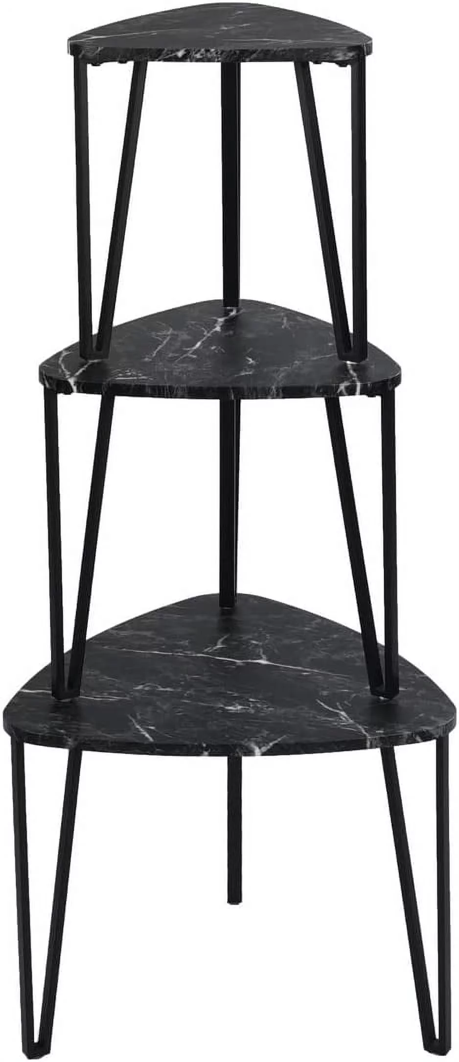 FurnitureR Modern Nesting Coffee Tables  Metal Frame Nesting Set of 3 , Black