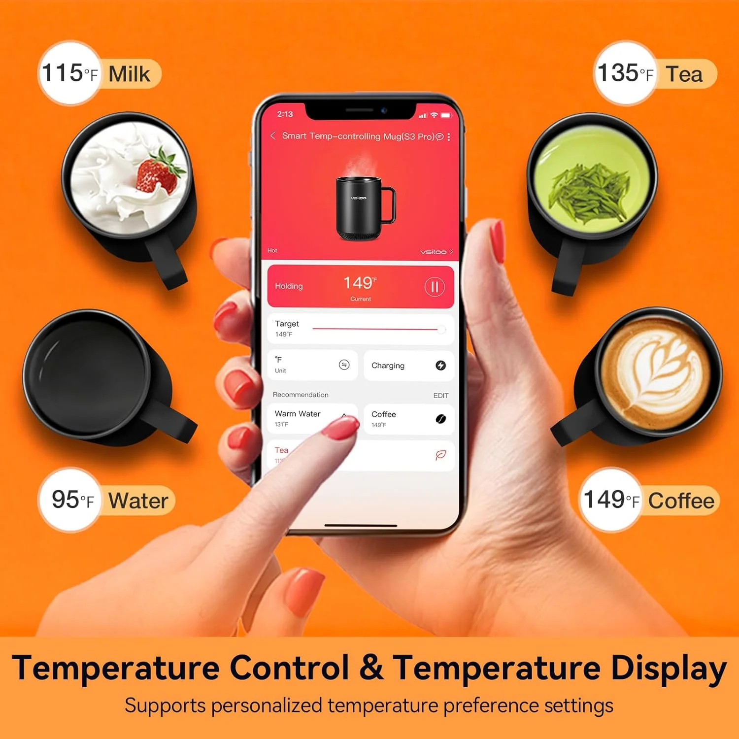 vsitoo S3 Temperature Control Smart Mug 2 with Lid, Self Heating Coffee Mug 10 oz, LED Display, 90 Min Battery Life - App&Manual Controlled Heated Coffee Mug - Improved Design, Coffee Gifts, Black